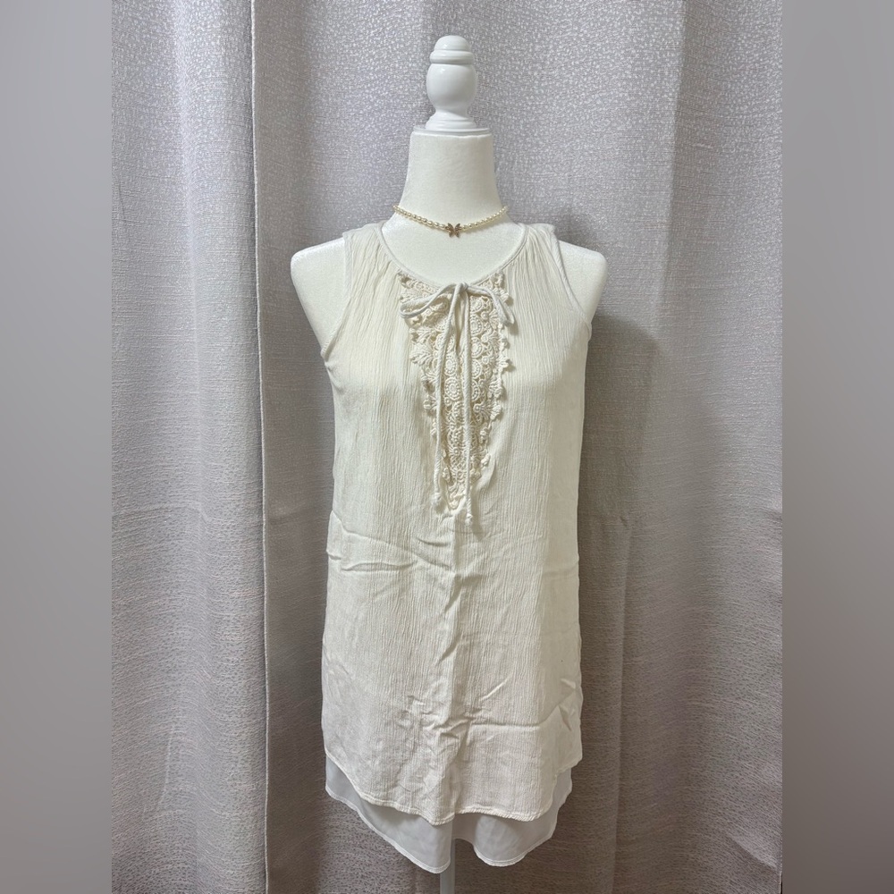 NAIF Cream Gauze Sleeveless Top with Crochet Lace Detail Women’s Small Boho